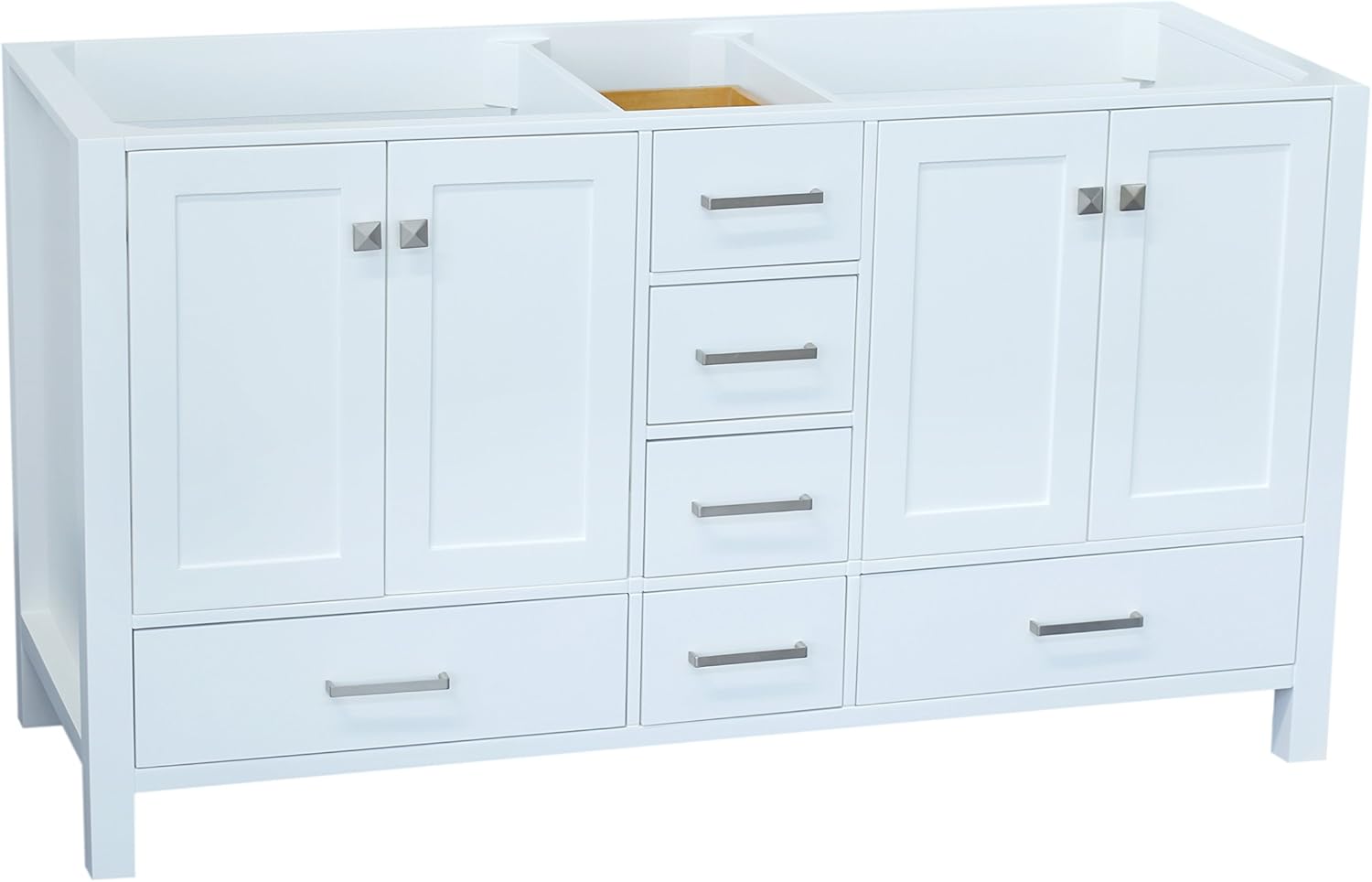 ARIEL Cambridge A061D-BC-WHT 60" Inch Double Solid Wood White Bathroom Vanity Base Cabinet with 4 Soft-Closing Doors and 6 Self-Closing Drawers