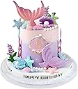 21pcs Mermaid Cake Topper - Mermaid Tail Cake Decorations with Seaweed Shells Starfish Coralal Under the Sea Cake Decorations for Birthday Party Decorations (Pink Purple)