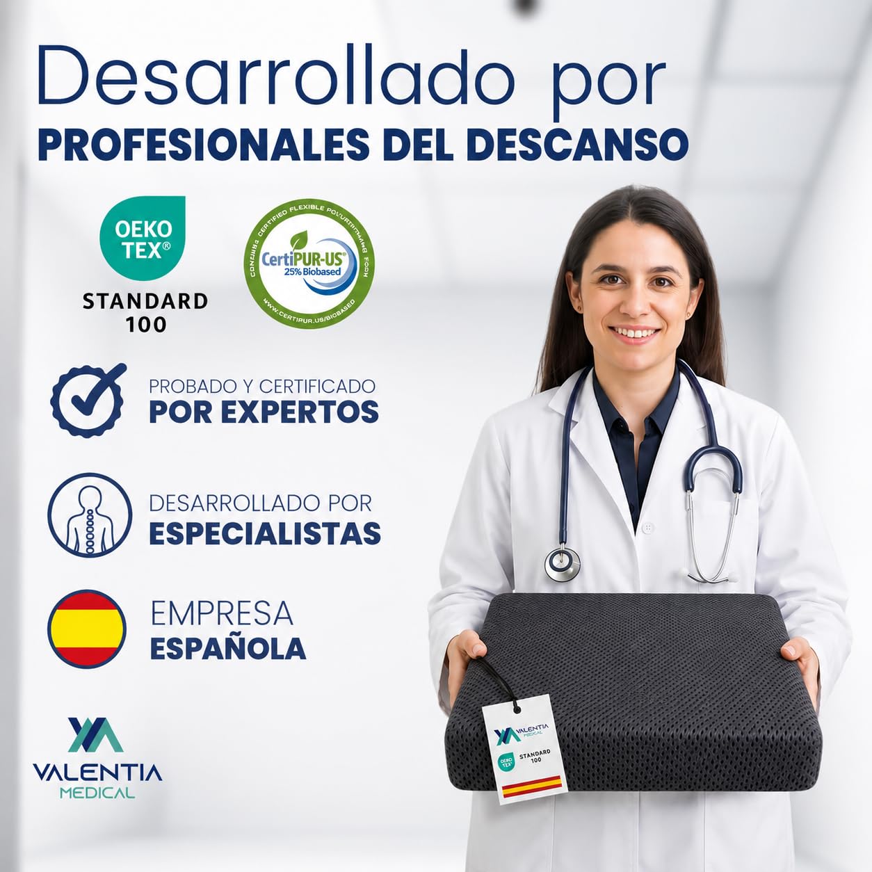 Cojín Antiescaras Espuma Viscoelástica para Silla de Ruedas y Oficina Funda Lavable Transpirable Base Antideslizante Alivio Presión Coxis y Mejora Postura