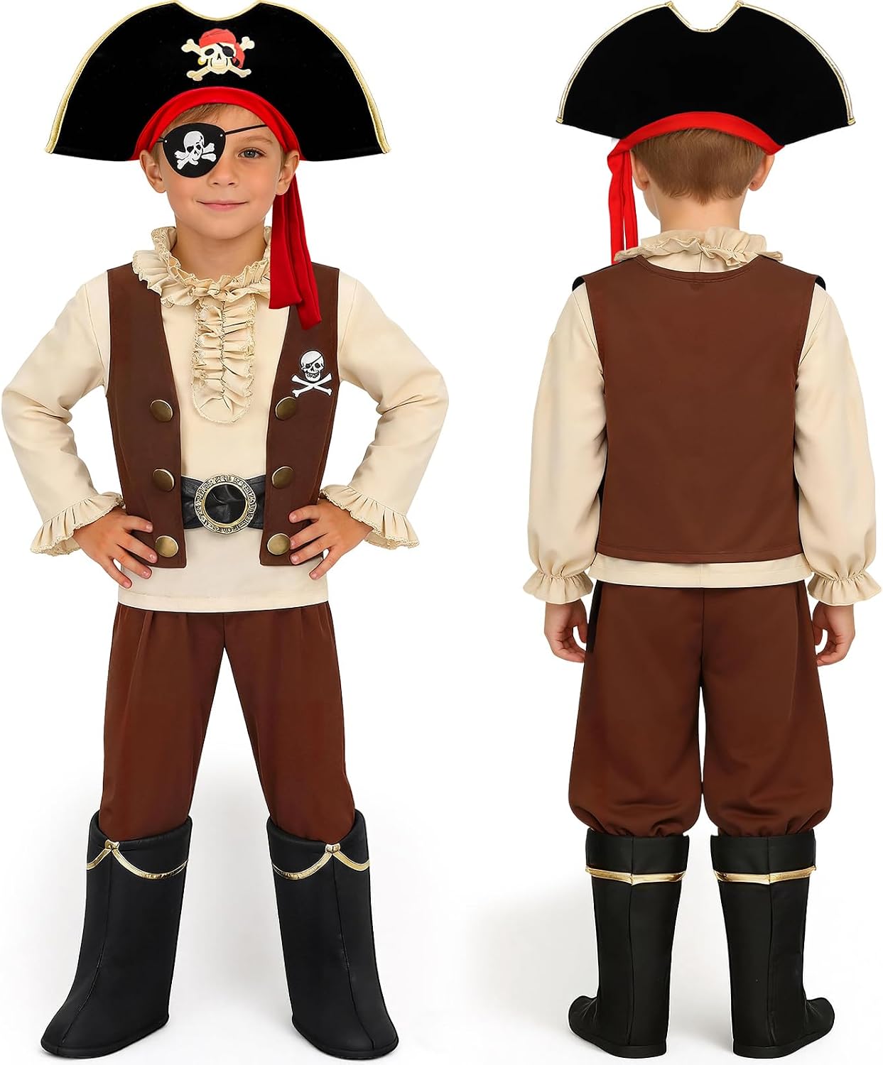G.C Deluxe Pirate Costume for Boys Kids, Dress Up Halloween Costume