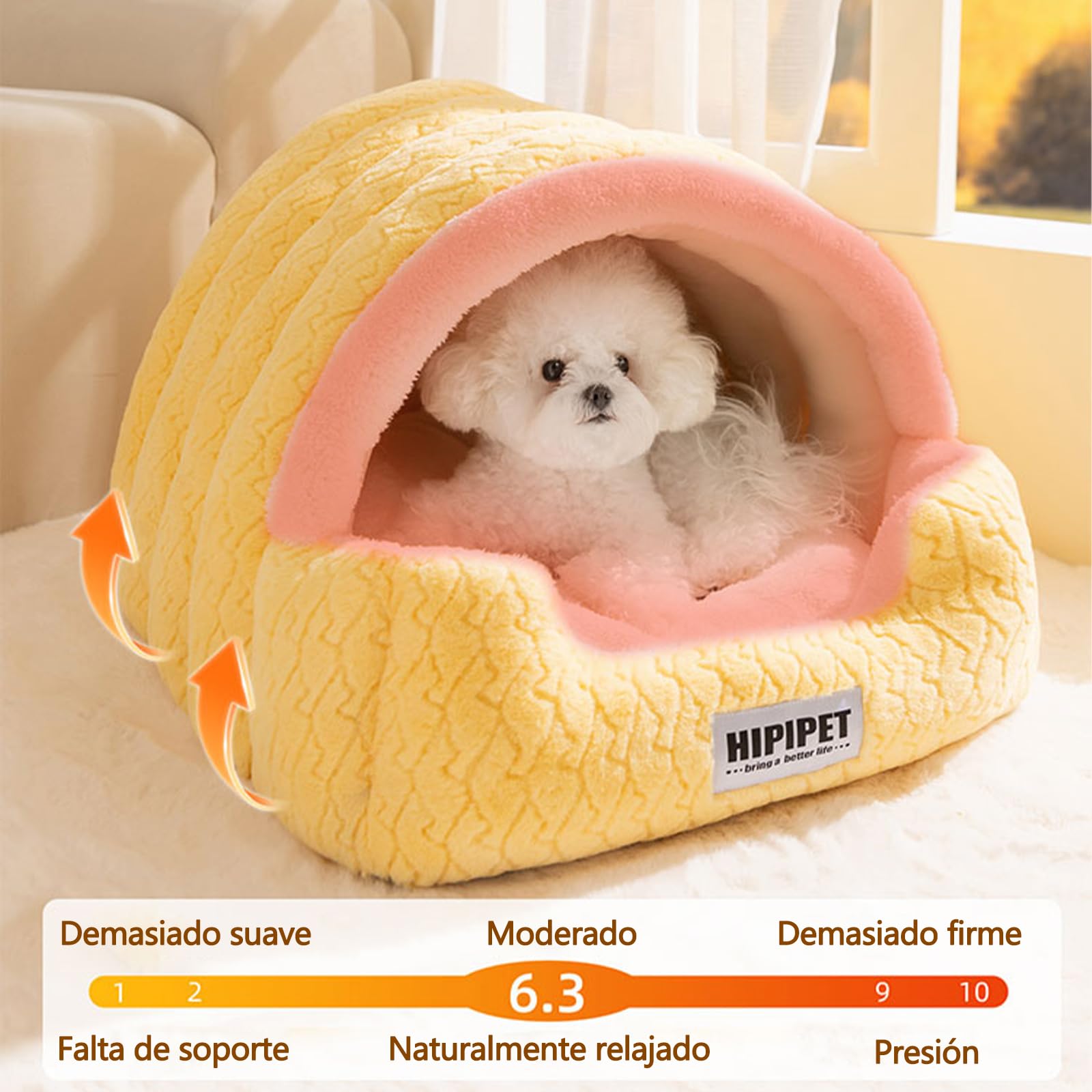 Galatée Cama para Perros, Nido Suave para Gatos con Cojín Desmontable, Cálido Refugio para Mascotas, Bonita Casa para Gatos con Base Antideslizante, Tienda De Campaña para Perros(2XL, Marrón)
