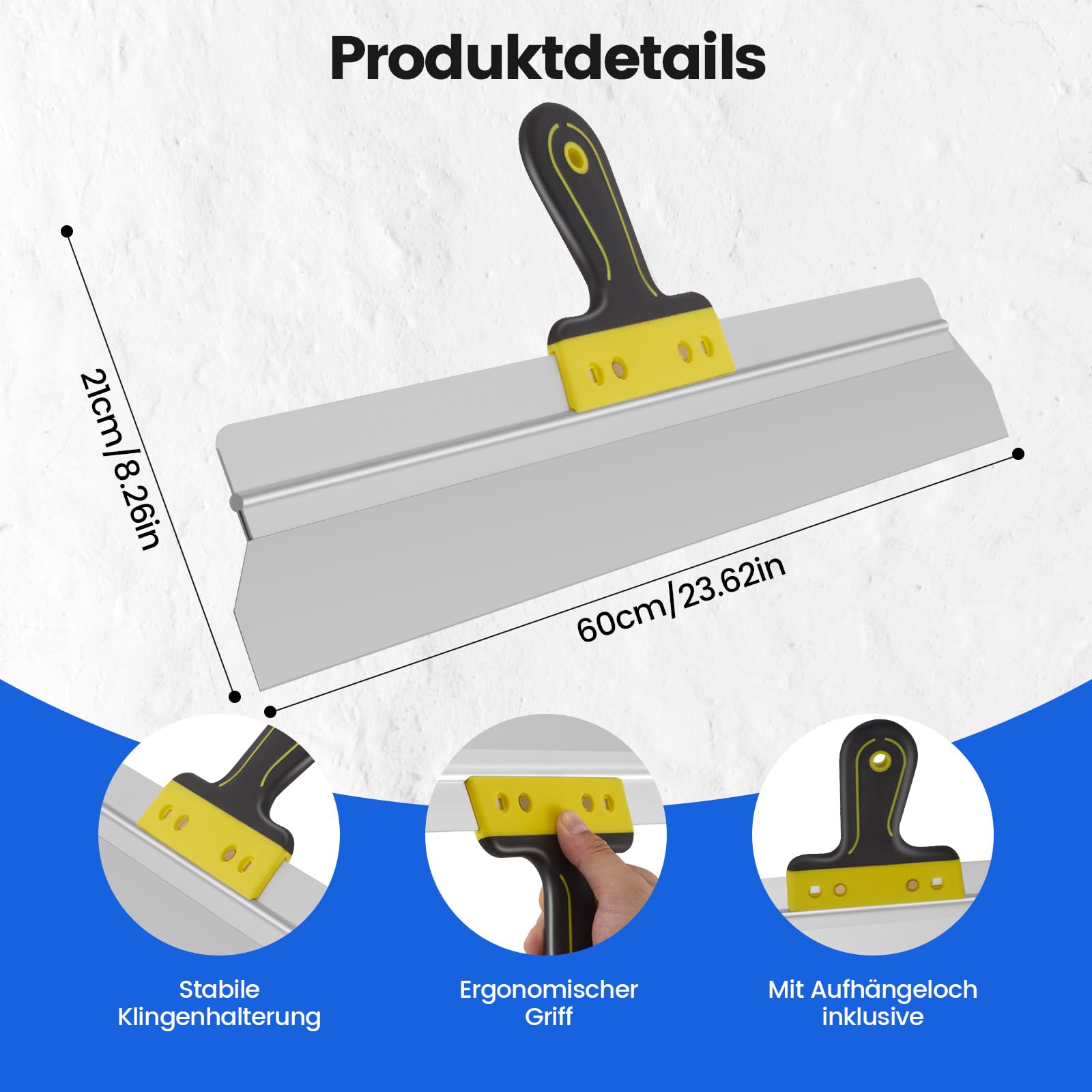 Couteau à Enduire, Couteau à Enduire En Acier Inoxydable Avec Manche Ergonomique éPaisseur Lame: 0,65 Mm, Largeur: 600 Mm Rouleau Truelle Plate Outil Pour Enduire Lisser Et RéNover Les Surfaces Sèches