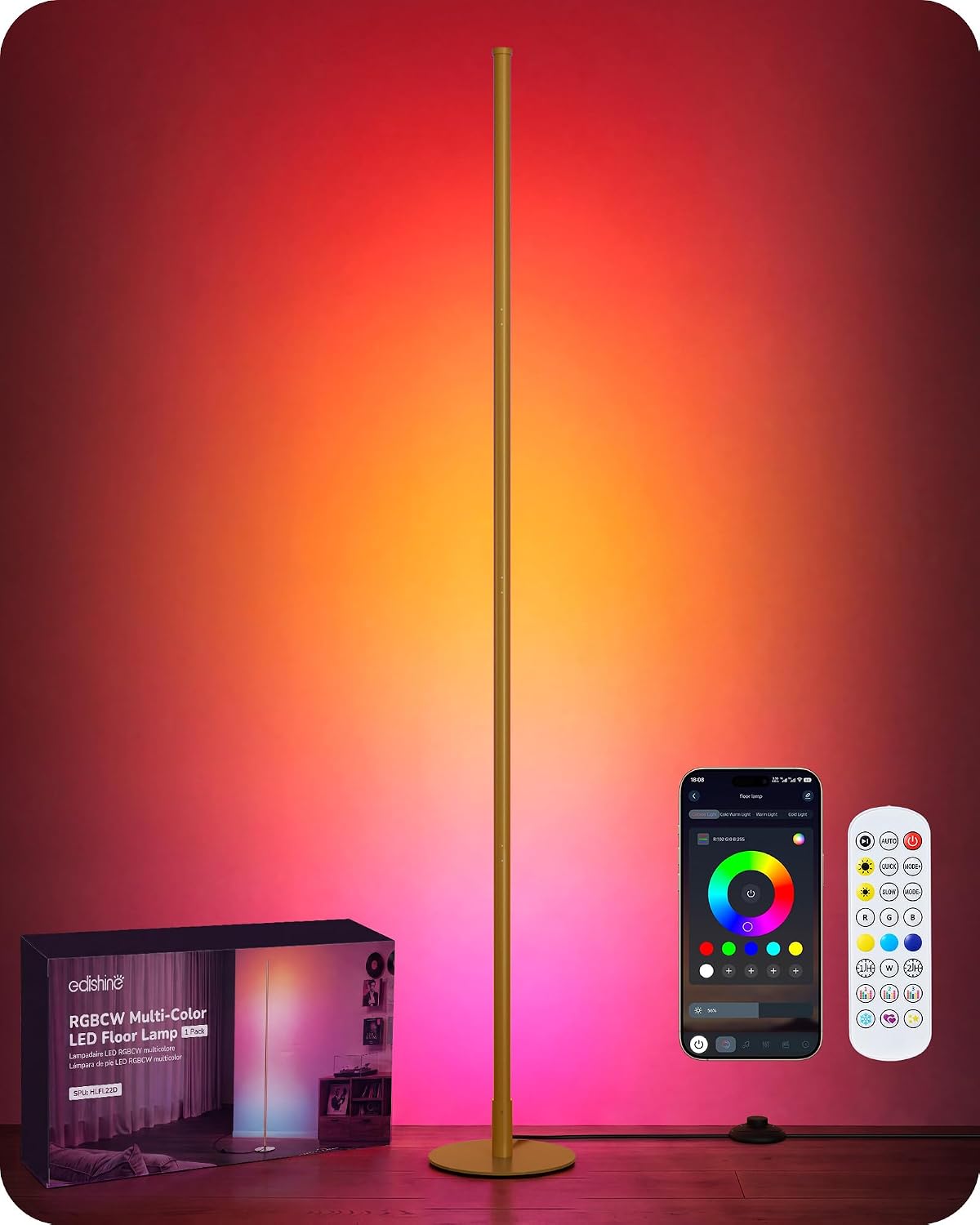 EDISHINE RGBCW Floor Lamps for Living Room, Smart App & Remote Control