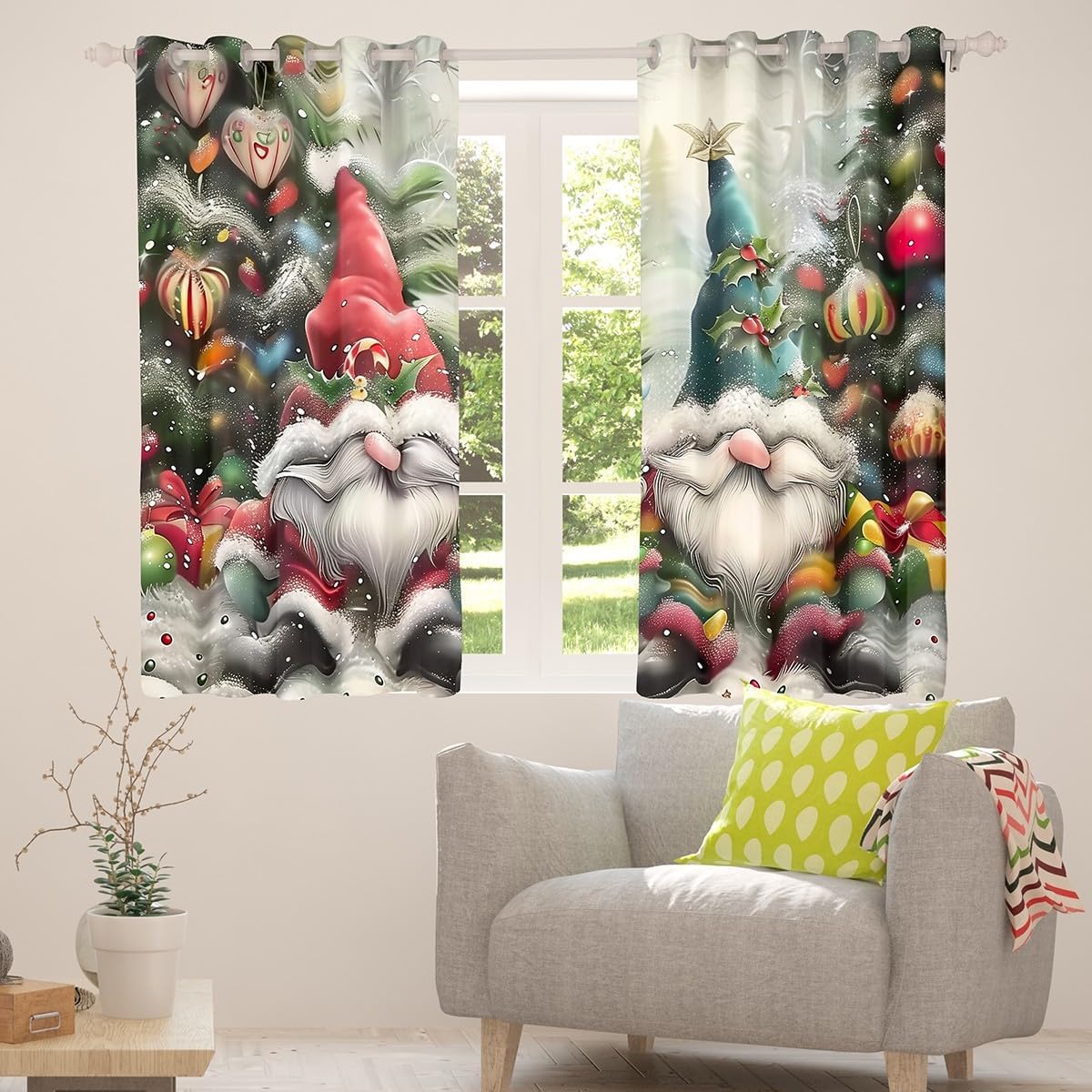 Erosebridal Gnome Christmas Decorations Kawaii Blackout Curtains for Living Room - Christmas Gnome Window Curtains 2 Panel Sets 38" Wx45 L,Scandinavian Xmas Santa Dwarf Window Treatments Drapes
