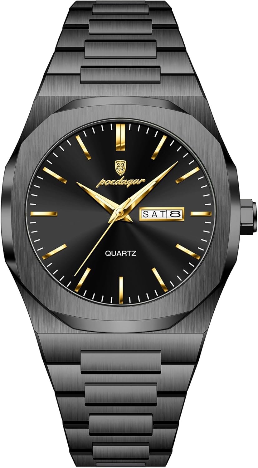 Poedagar Fashion Man Wristwatch Waterproof Luminous Stainless Steel Men Clock Date Week Casual Quartz Men's Watches