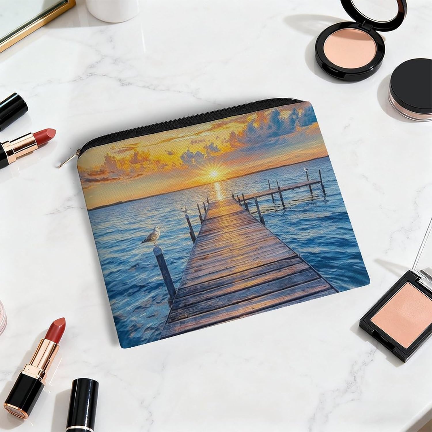 Blue Sea Beach at Sunrise Makeup Bag Toiletry Bag Cosmetic Bag image 5