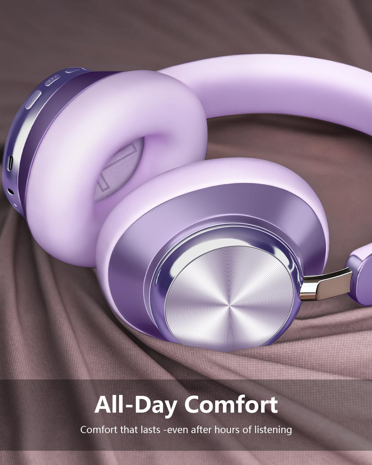 Wentronic Y03 Bluetooth Headphones Wireless Active Noise Cancelling Over Ear Headphones 48 Hours Playtime High Sound Quality 6 EQ Music Mode Headphones with Soft Ear Cushion - Purple - Image 3