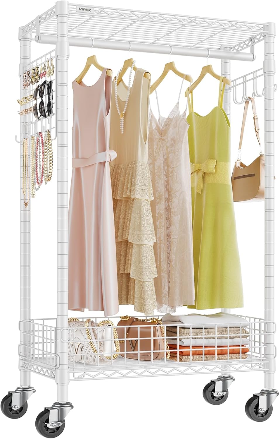 VIPEK R1 Rolling Clothes Rack with Jewelry Pegboards