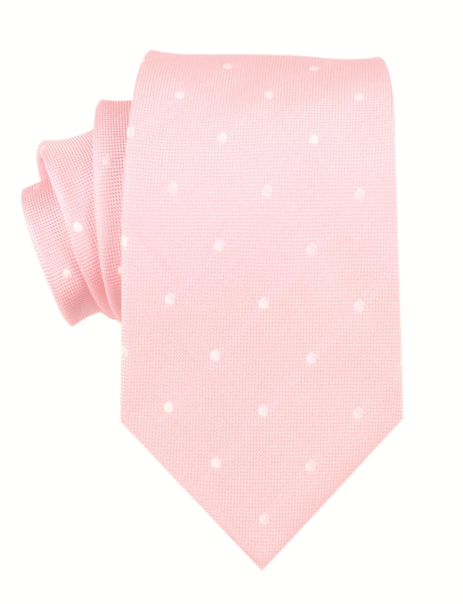 OTAA Baby Pink with White Polka Dots Necktie Casual Ties for Men - Perfect Neck Tie for Groomsmen Wedding Ties or Formal Occasions - Ideal Gifts for Him