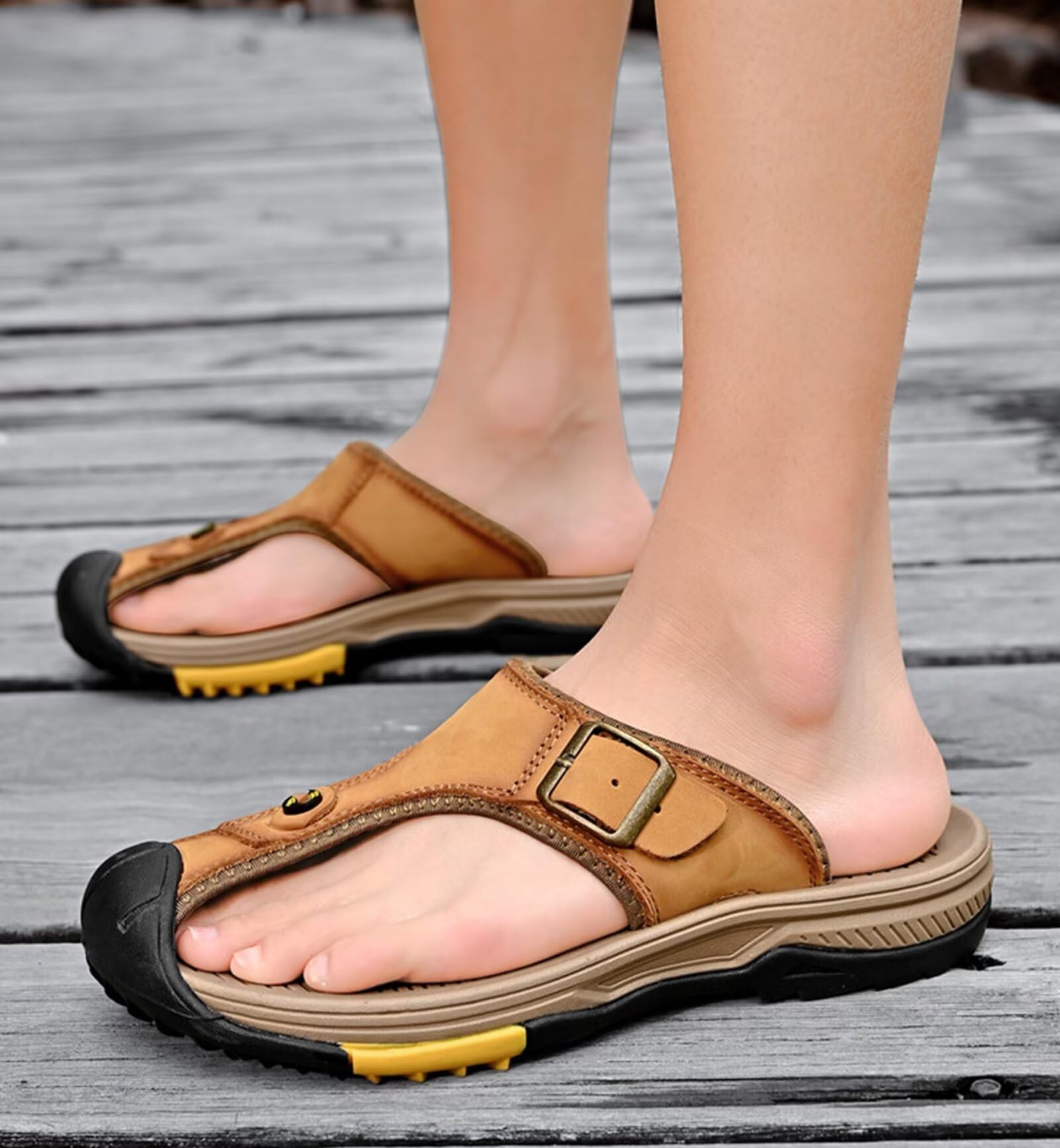 Chanclas Hombre Verano Playa Piscina Comodas Cuero Flip Flops de Caminar Antideslizante Sandalias de Punta Cerrada