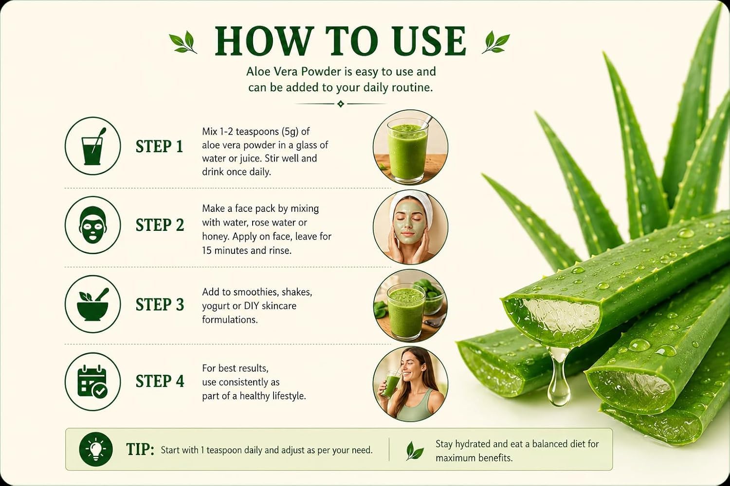 Naturals Aloe Vera Powder 100g Pack of 2 | 100% Pure Aloe Vera Leaf Powder for Skin Care, Hair Care, Face Packs & Hair Masks | Natural Herbal Powder | Chemical Free | Total 200g — Amazon image 2