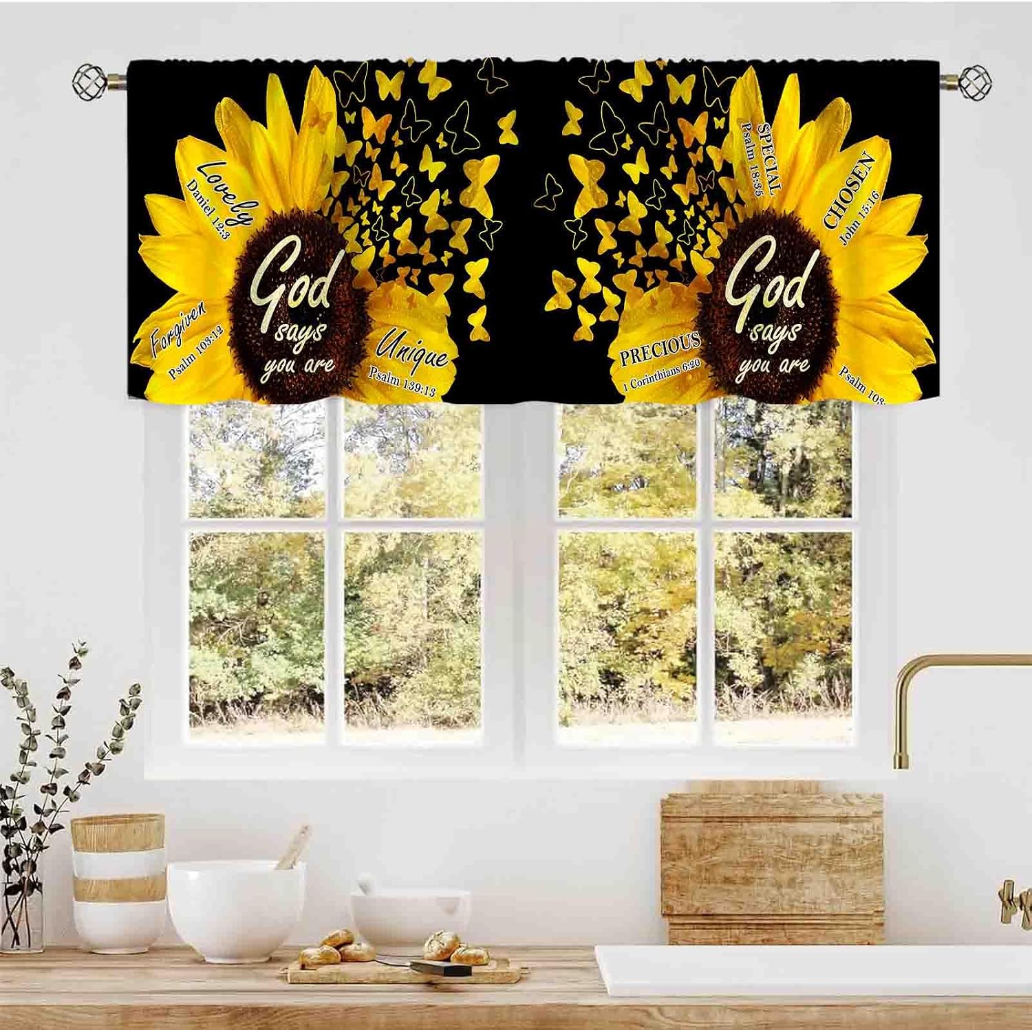 Yellow Lemon Kitchen Curtains, Farmhouse Vintage Retro Summer Fruits Blue Italy Tile Burlap Rod Pocket Small Window Valance Curtains for Cafe Living Room Bedroom Cabinet Bathroom, 54"x18" Inch