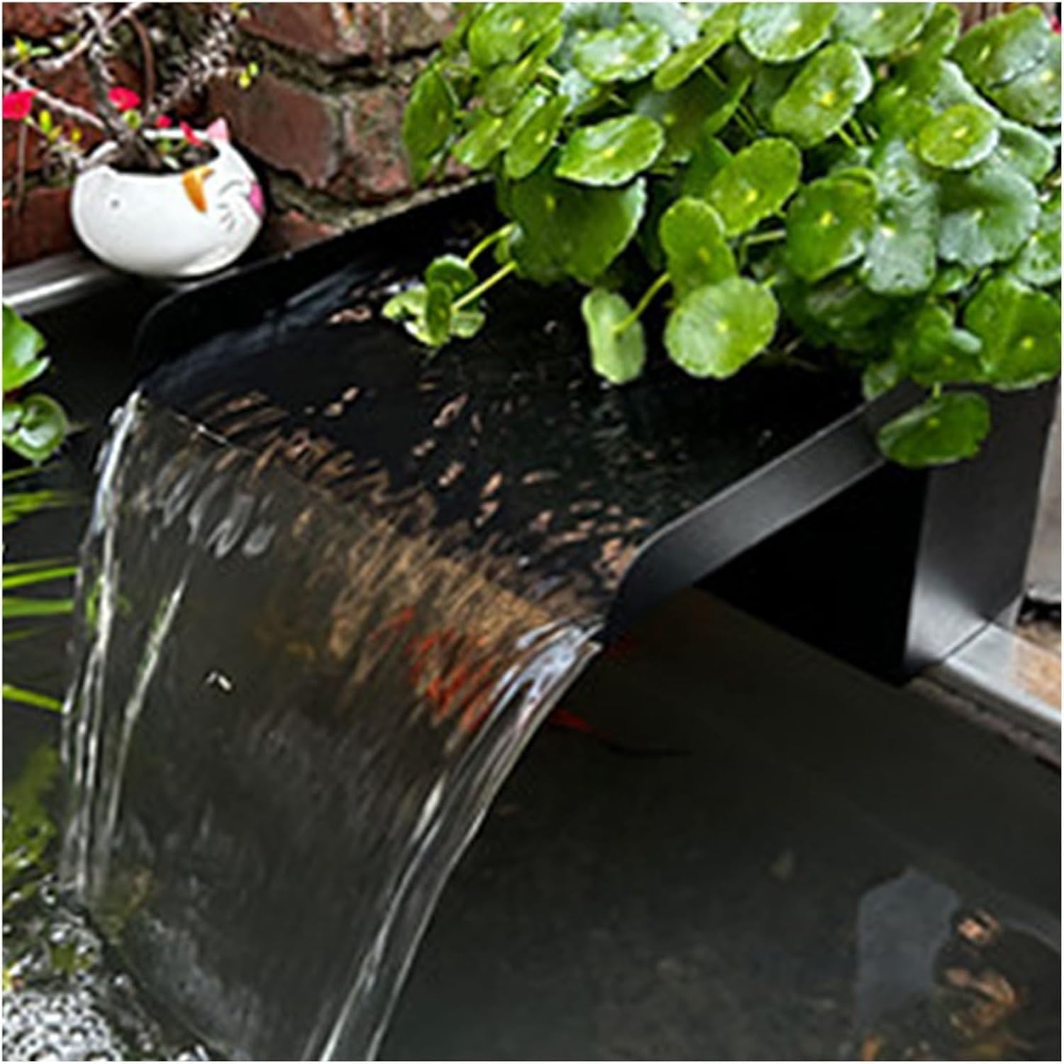 Stainless Steel Waterfall Spillway Box for Fish Ponds & Gardens, 5.9/7.9/9.8in Waterfalls Kit, Durable Black Water Feature for Courtyards & Rockeries， (25cm)