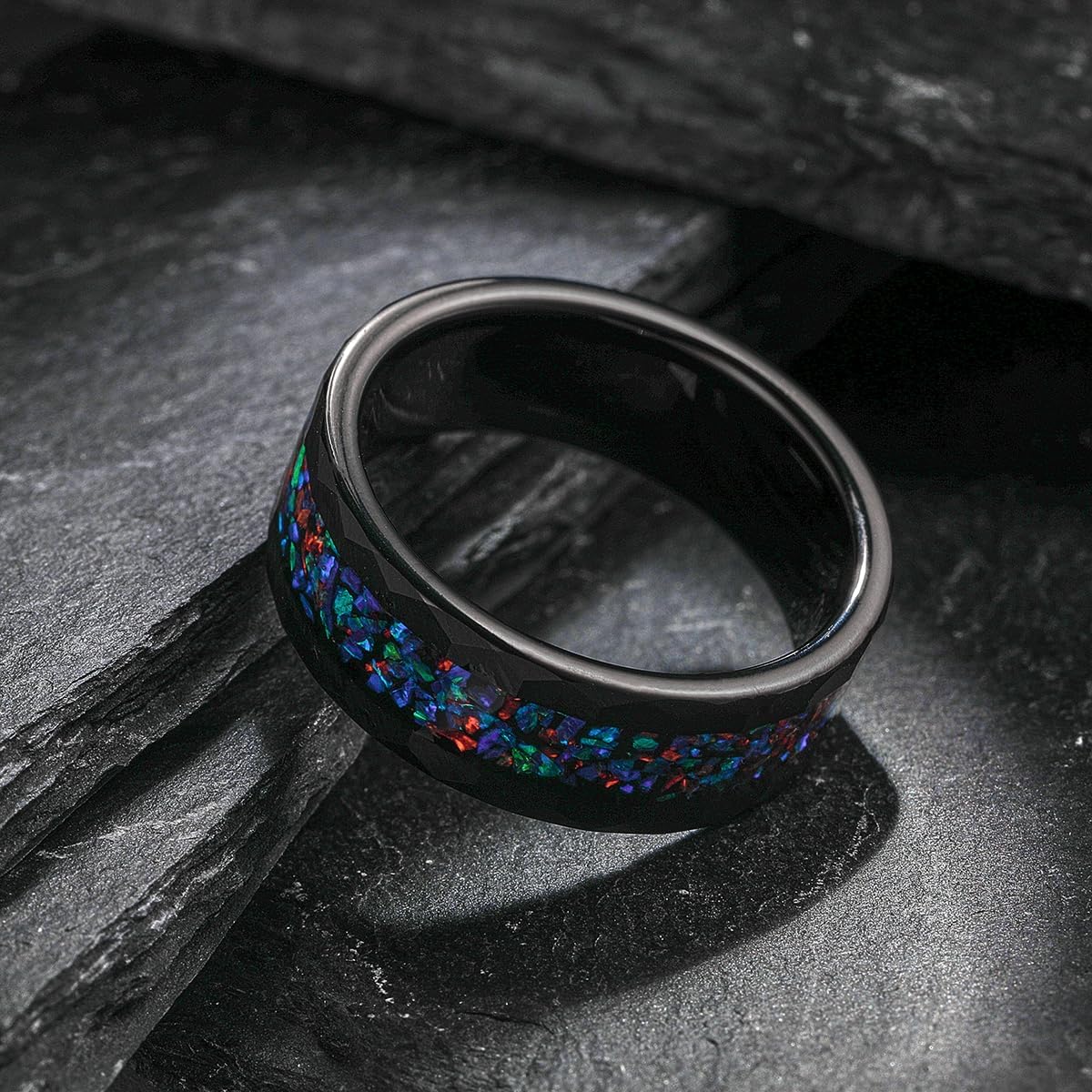 NUNCAD Black Tungsten Ring, Men's Women's Wedding Rings with Citrine/Blue/Amethyst/Galaxy Opal Ring 4mm 8mm Engagement Promise Ring Comfort Fit Size 5-12 - Image 3