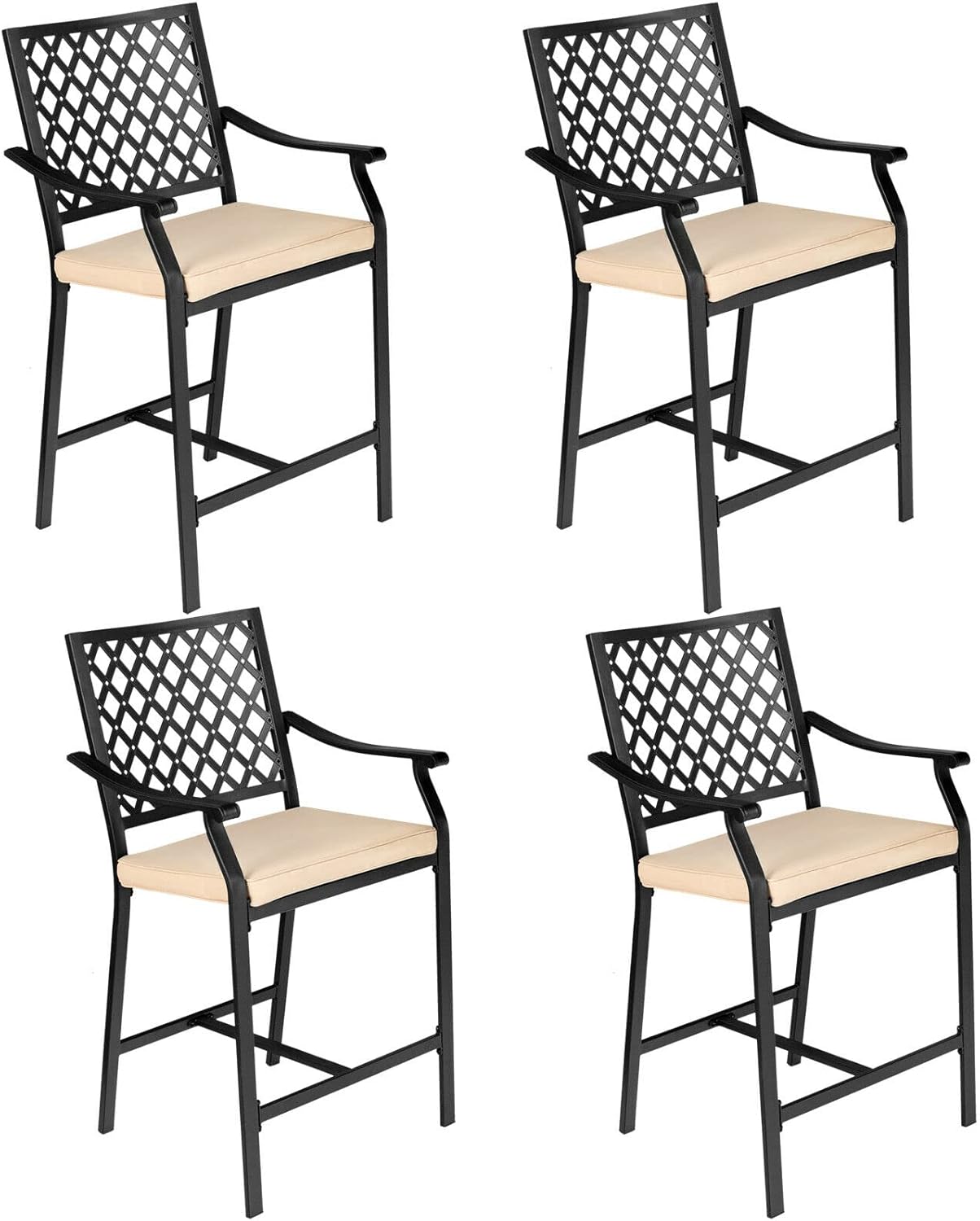 Giantex Set of 4 Patio Bar Chairs Outdoor High Chairs with Cushion Metal Bistro Stool All Weather Patio Dining Chairs Garden Backyard Porch Lawn Poolside