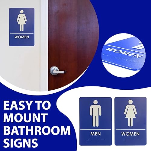 Miniatura 3 de Hecho en Estados Unidos  Señales de baño para hombres y mujeres, compatibles con la ADA, para oficinas, negocios y restaurantes, colores negro,