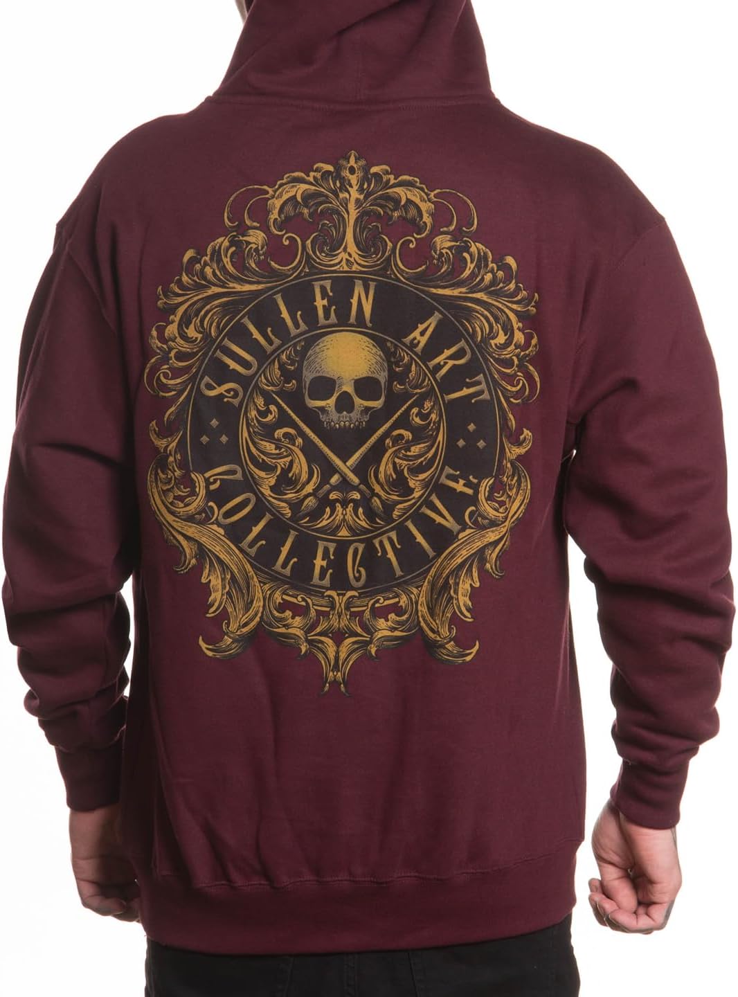 Sullen Men's Filigree Badge Tattoo Lifestyle Graphic Long Sleeve Zip Up Hooded Fleece Sweatshirt Burgundy - Image 2