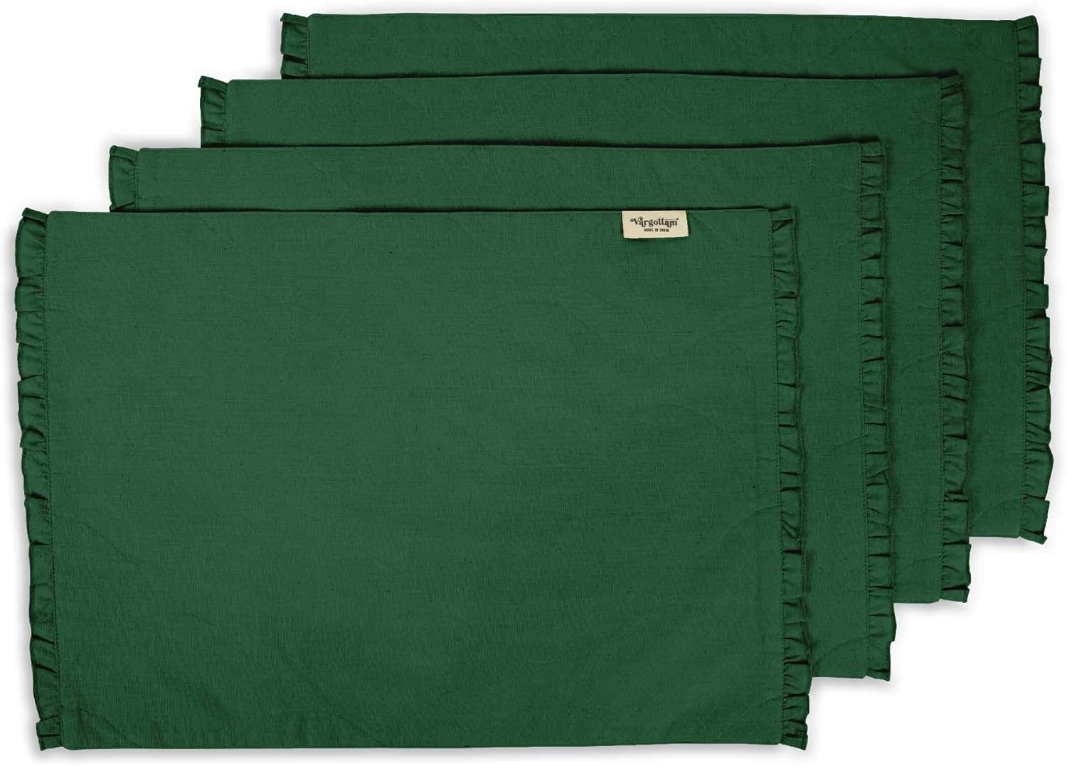 Dark Green Home Decor Cotton Flex Reversible Fabric Frill Placemats Table Dining Mats-Set of 8