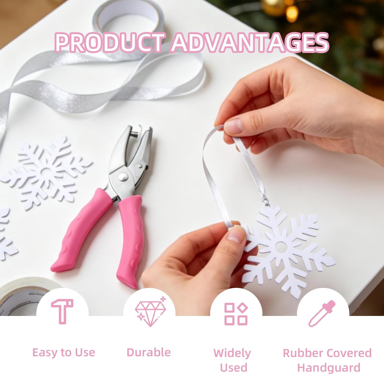 2PCS Single Hole Punch, 1/4" Hole Puncher with Pink Soft Grip for Home, Office and Classroom, Handheld Circle Small Hole Paper Punch for Crafts, Scrapbooks, Tickets, DIY Craft Tags