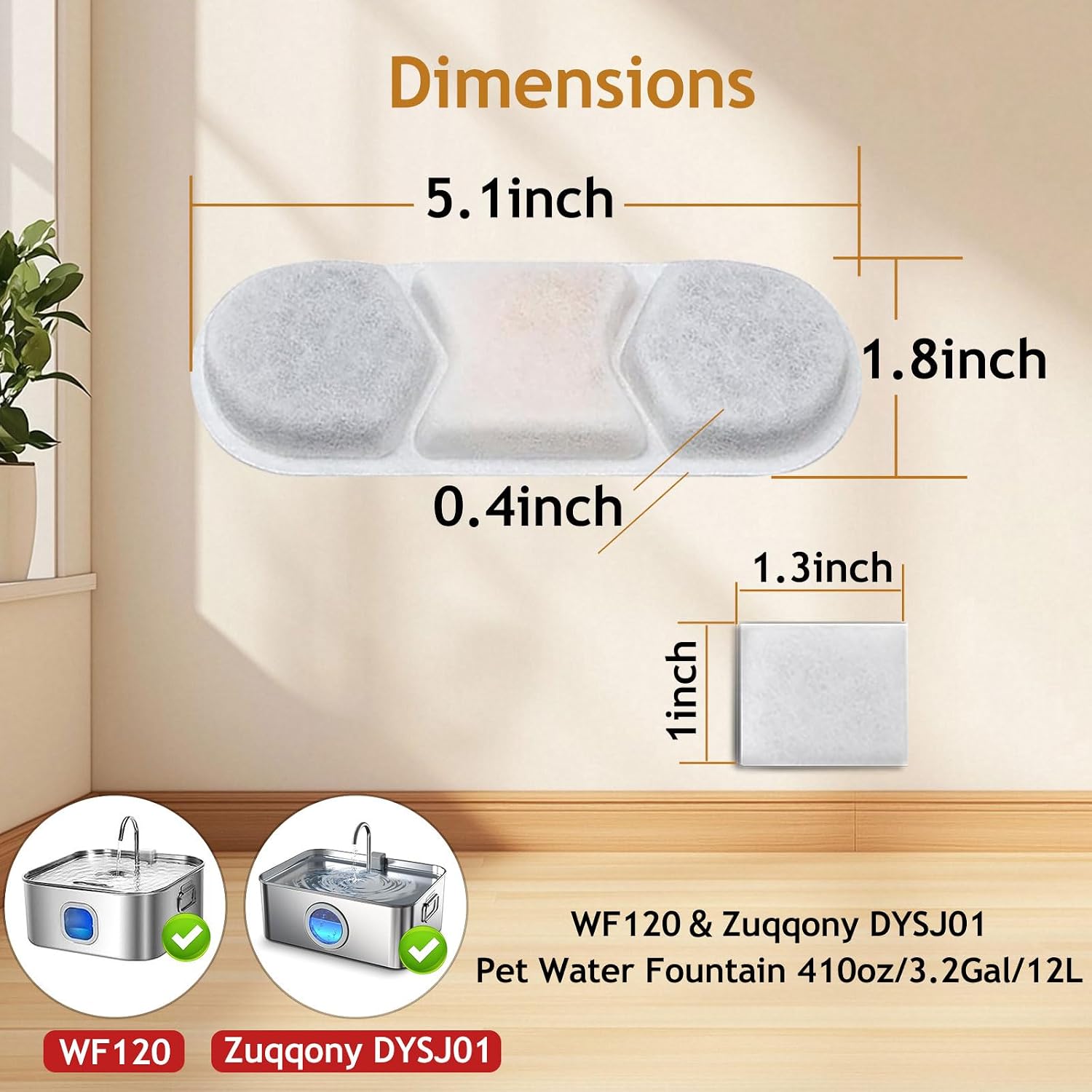 8 Pack Dog Fountain Filter Replacement for 3.2/4.2Gal Stainless Steel image 2