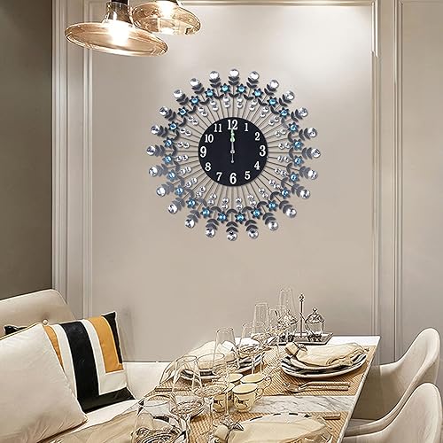 Miniatura 8 de YIYIBYUS Reloj de pared de cristal de 23.6 pulgadas, grande, moderno, 3D, redondo, de metal, creativo, silencioso, para decoración del hogar,