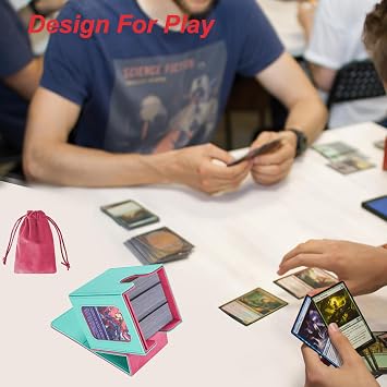 AFIING MTG Deck Box for Commander Display,Card Deck Case Fits 100 Double Sleeved Cards, Magic Commander TCG Card Storage Box with 2 Dividers,Dice Bag and 1 Toploader(Green Rose pink)