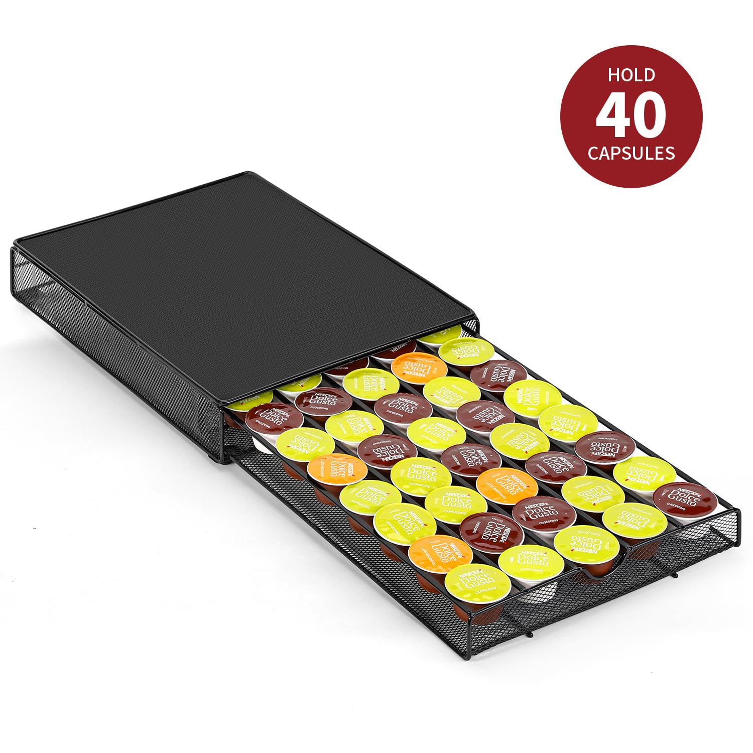 Vinsani Kaffeekapsel-Organizer Für Dolce Gusto – 1-stöckig, Passt 40 Kapseln, Mit Rutschfester Matte, Platzsparend