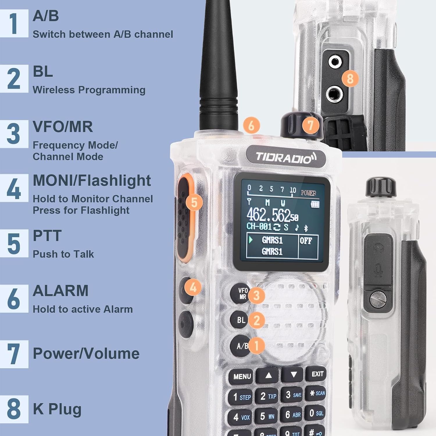 TIDRADIO TD-H8 2ND Ricetrasmettitore Portatile Multi-Banda GMRS/HAM – Programmazione Wireless