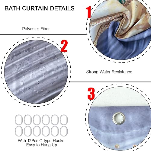 Miniatura 6 de beifivcl Juego de 4 cortinas de ducha con diseño de mármol, juego de decoración de baño, cortina de ducha de lujo con 12 ganchos, tapete de baño,