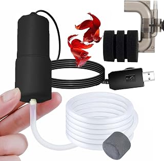 USB Adjustable Oxygen Air Pump for Aquarium, Quiet Mini Air Pump with 1 Mini Single Sponge Filter, 1 Air Stone for Shirmp Nano Fish Tank & Transporting Aquatic PA153-2