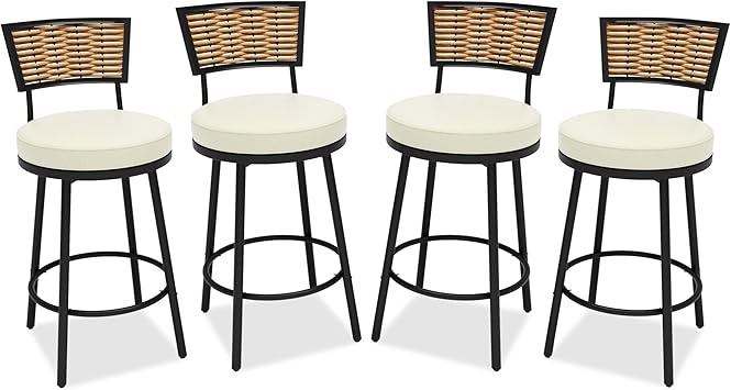 PIZZELLO Patio Swivel Bar Stools Set of 4, Outdoor Bar Height Chairs w/Removable Cushions, 360 Rotating Patio Bar Chair, All Weather Counter Height Barstools for Backyard Garden Balcony