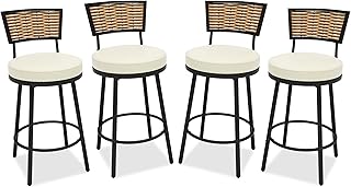 PIZZELLO Patio Swivel Bar Stools Set of 4, Outdoor Bar Height Chairs w/Removable Cushions, 360˚ Rotating Patio Bar Chair, All Weather Counter Height Barstools for Backyard Garden Balcony