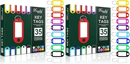 Key Tags with Labels - Pack of 70 Durable Key Fobs with Split Keyrings - 10 Colors Key Labels with Top Holes - Ideal for Luggage, Pet Name, Key Identification, & More