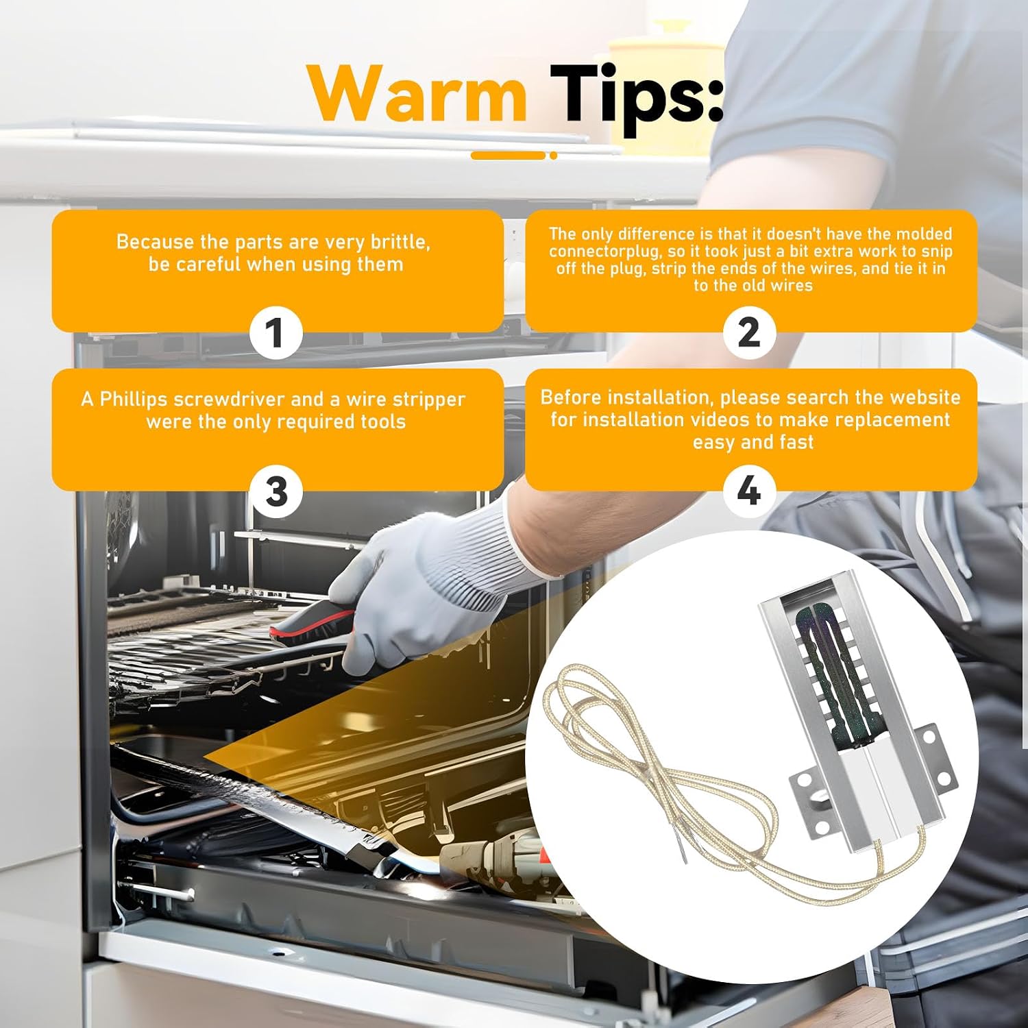 Upgraded W11596211 7432P143-60 Gas Range Oven Igniter Replacement, Compatible with Whirlpool Maytag KitchenAid Ovens, Excellent Part, Replaces WP7432P143-60, 74007965, AP7193202, PS11744546