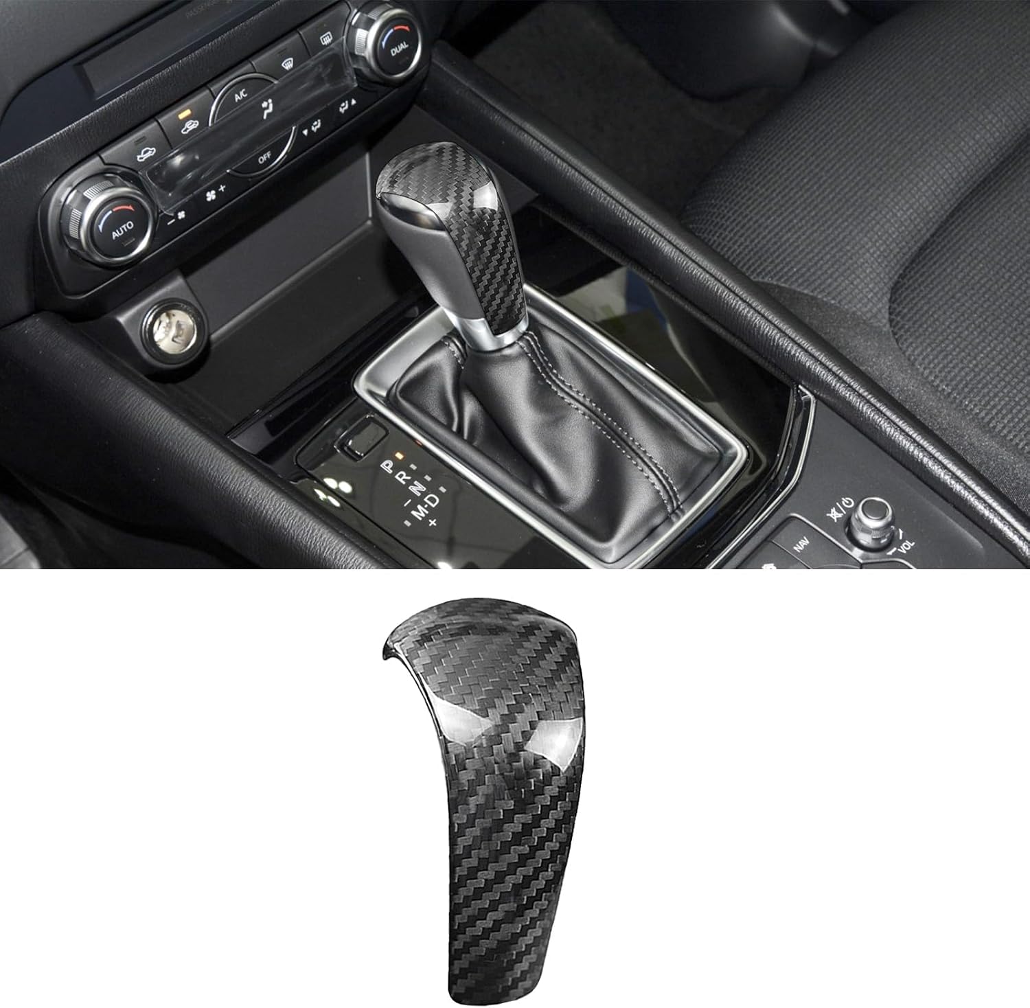 Compatible with Carbon Fiber Gear Shift Knob Head Cover Automotive Shift Lever Modified Decoration for Mazda 3 6 CX-3 CX-4 CX-5 CX-8 (Black)
