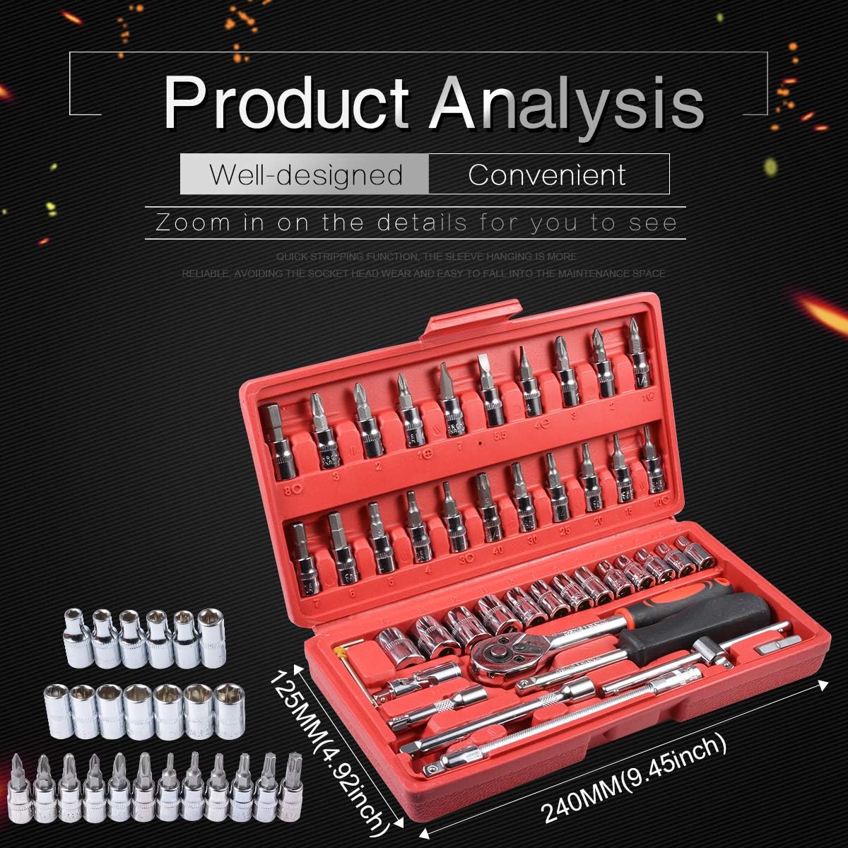 KATUR 1/4-Inch Metric Drive Socket Set, Drive Socket Ratchet Wrench Combination Tools Kit for Auto Car Repair Tool Box