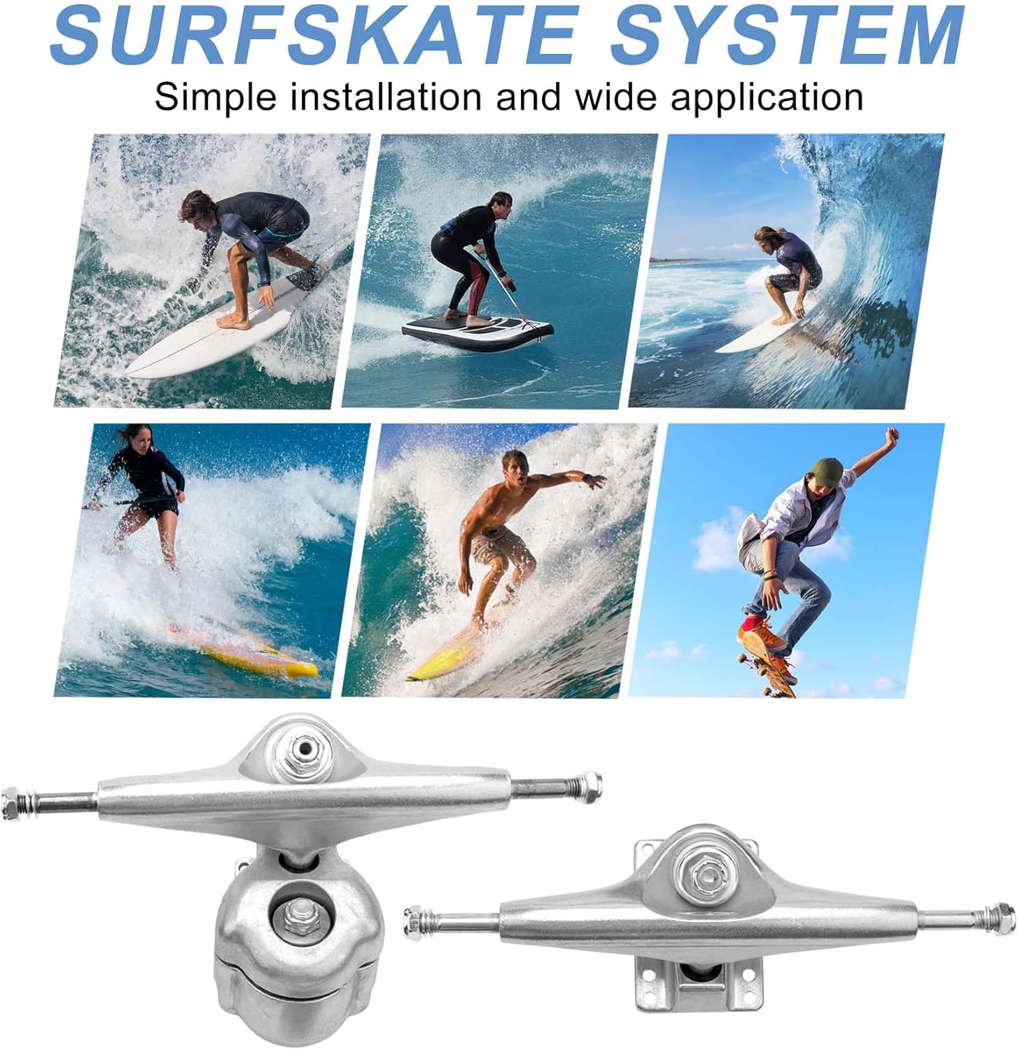 Land Surfing Skateboard Trucks for S6 Red Spring Bridge Surfskate Skateboard Adapter,Silver Gasket Set
