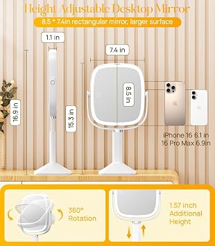 Gospire Rectangle Lighted Makeup Mirror with Magnification 1X/10X, White