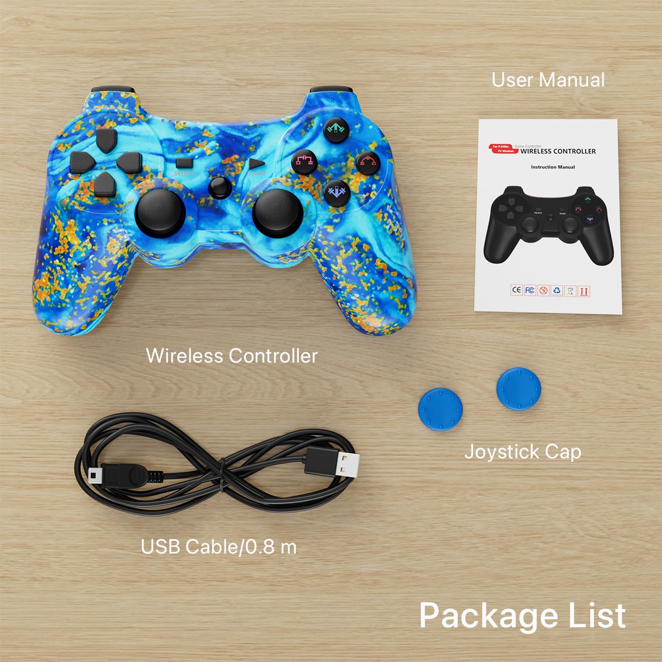 ISHAKO Wireless Controller for PS3/PC, Dual Vibration Controller with 6-Axis Motion Sensing, Ergonomic Non-Slip Design for PlayStation 3/PC Gaming - Blue