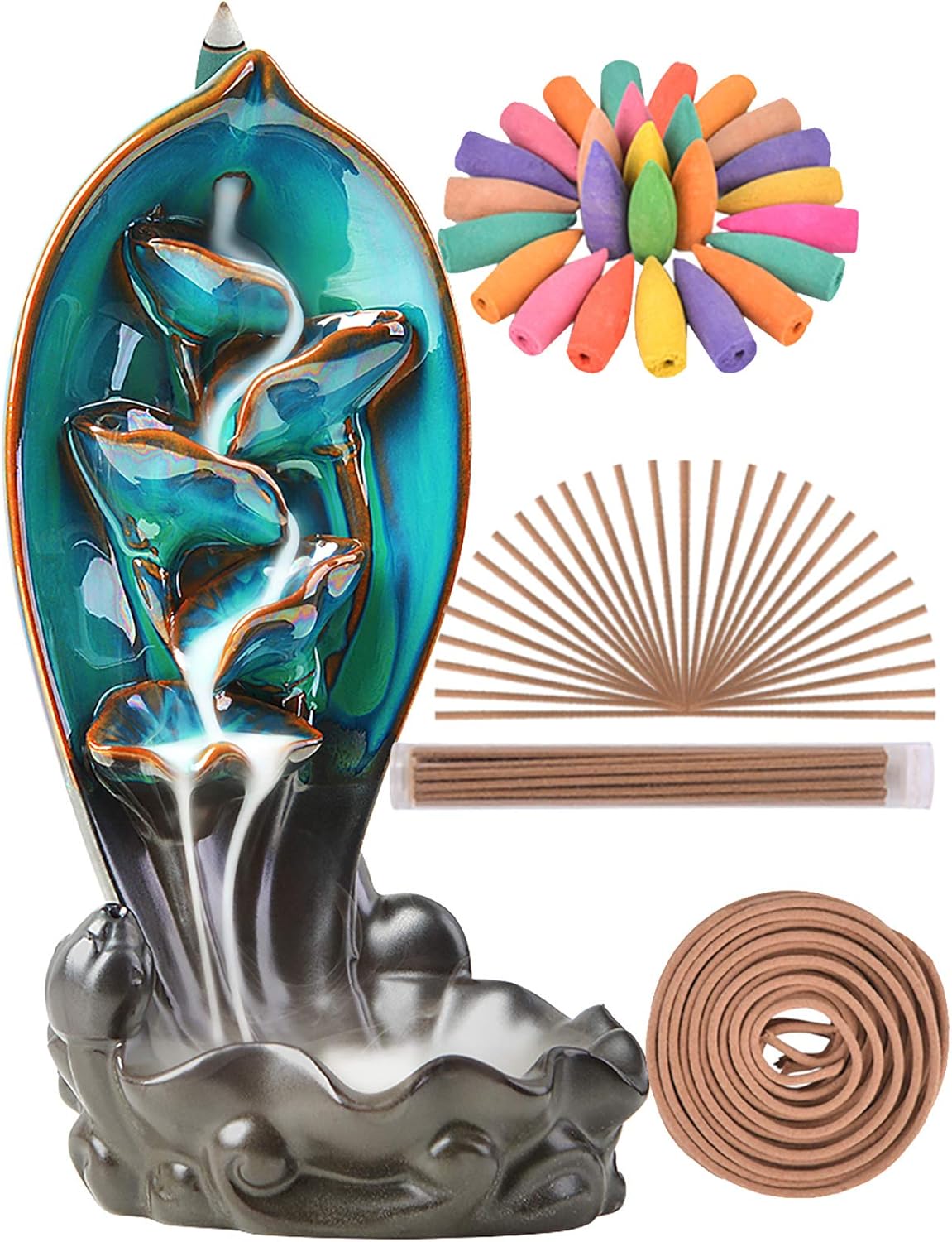 SOLEJAZZ Incense Burner Waterfall Backflow Incense Holder with 120