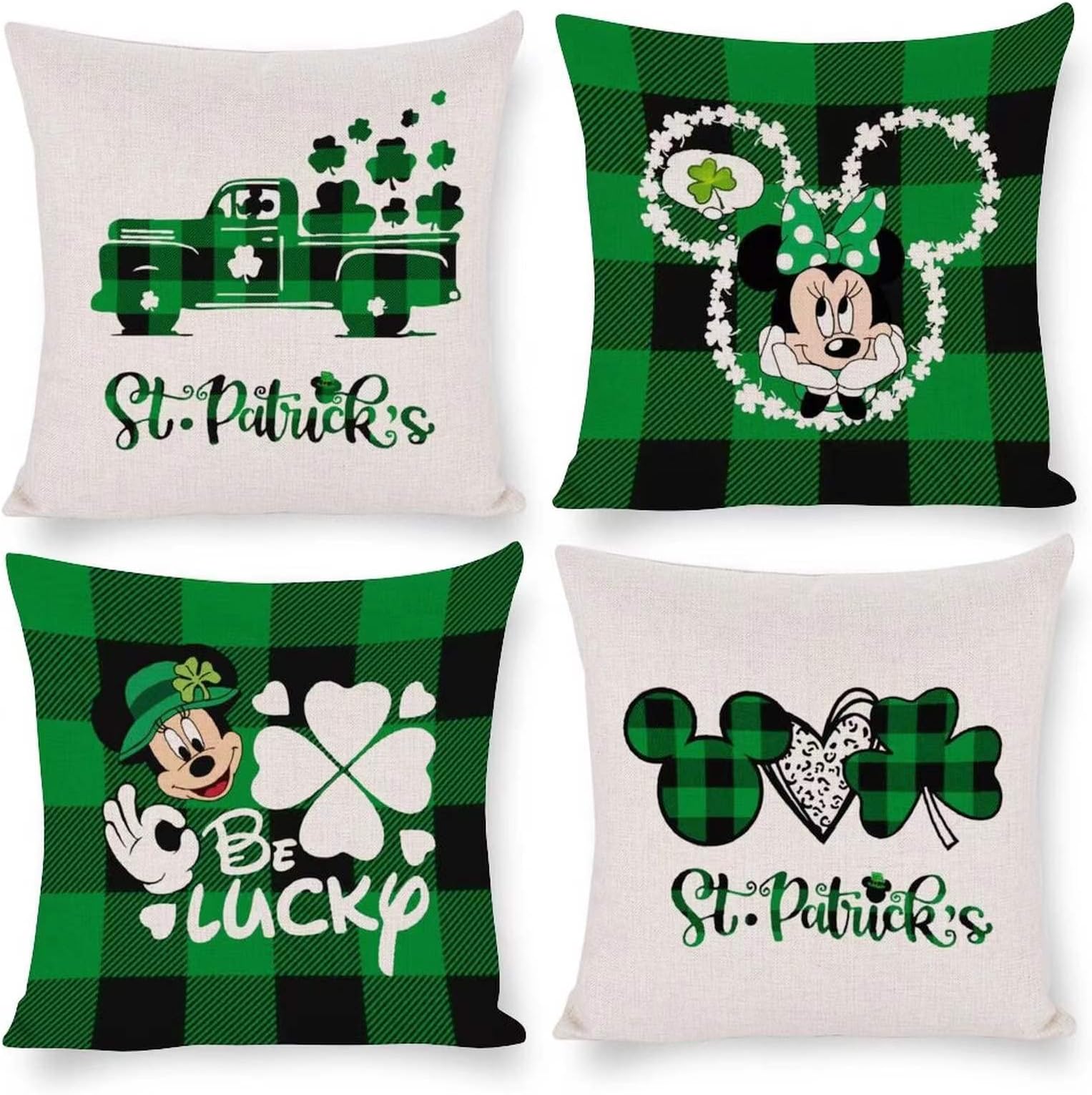 St. Patrick's Day Decorations - St Patrick's Day Gifts Pillow Covers 18x18 inch Set of 4 - St. Patrick's Day Pillows Lucky Clover Shamrock for Sofa Lucky Decor St. Patrick's Day Decorations