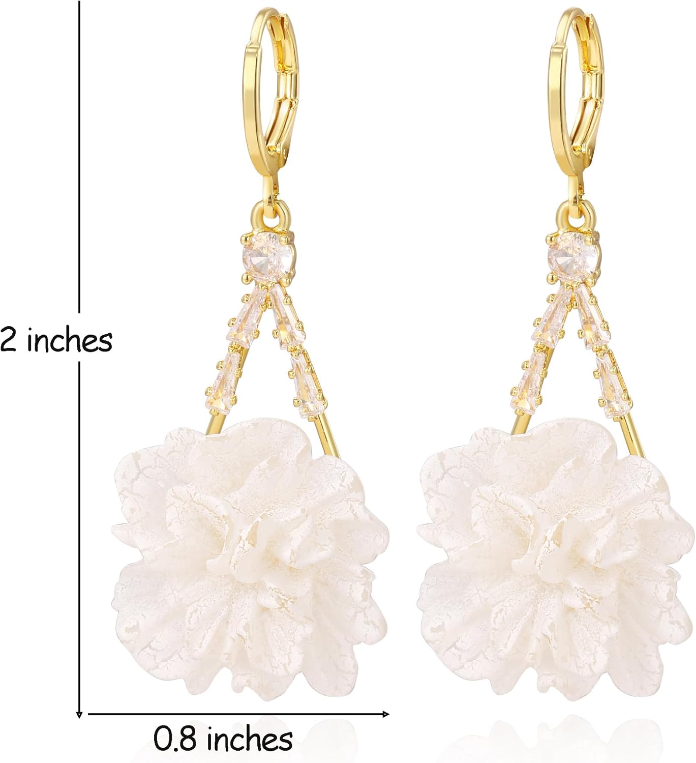 White Petal Flower Hoop Dangling Earrings For Women,Sparkly CZ Cubic Lightweight Women Jewelry Hoop Dangling Earrings For Wedding Party Bride Bridesmaid - Image 3
