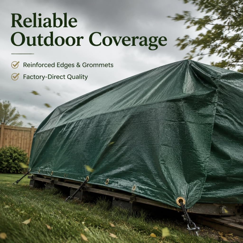6x8 FT Polyethylene Tarp, 12 Mil Waterproof with Rust-Proof Grommets | 12 Mil Polyethylene | Waterproof & Tear-Resistant | Reinforced Edges w/ Rust-Proof Grommets | For Truck/Wood/Outdoor Cover