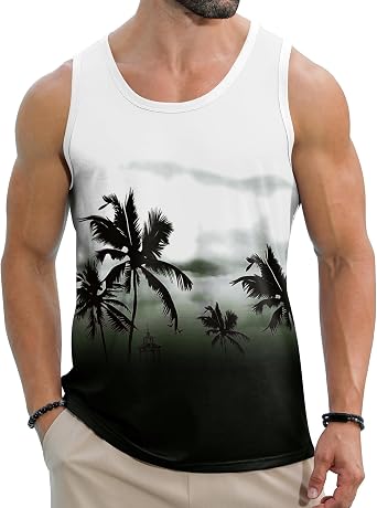 Babioboa Mens Hawaiian Tank Tops Tropical Funky Floral Beach Tops Sleeveless Basic T-Shirt Breathable Aloha Tee Summer