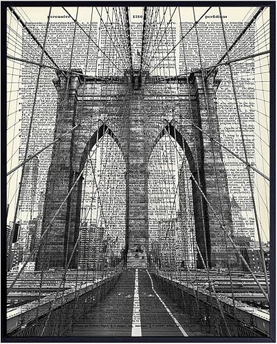 Brooklyn Bridge Poster, Dictionary Wall Art - Upcycled 8x10 Vintage Retro New York City Home Decoration - Chic Office or Apartment Decor - Unique