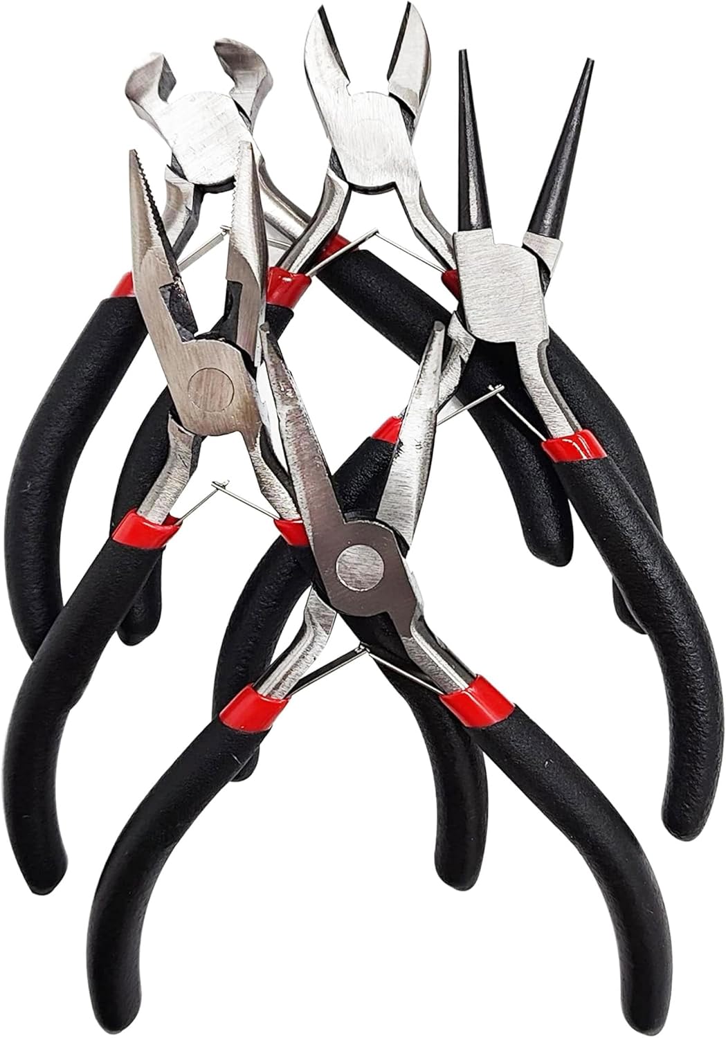Jewelers Pliers Set, 5Pcs Rubber Handle Hand Pliers, Portable, DIY Essential Tools, for Jewelry Making, Wire Processing, Bead Making, etc.