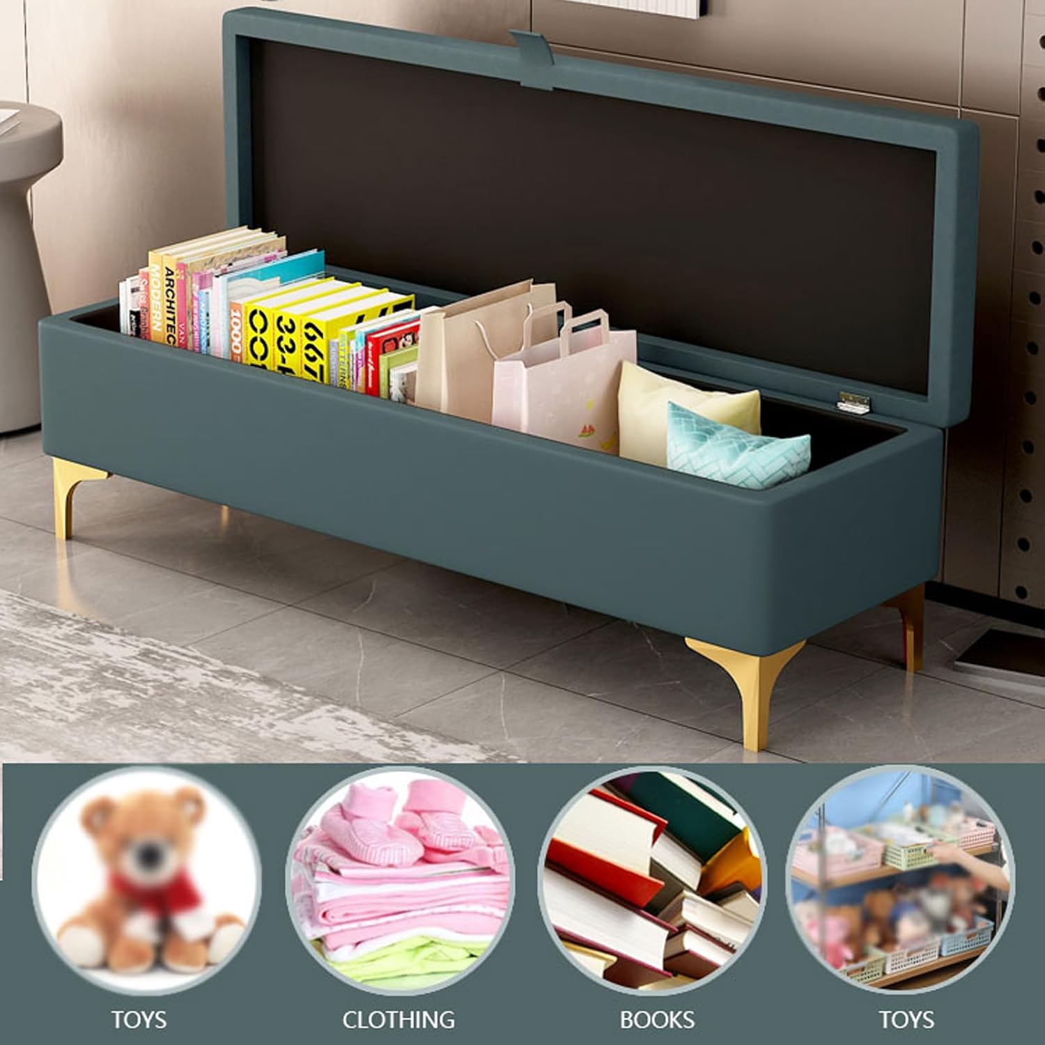 Ottoman Storage Bench Upholstered Bench with Hidden Compartment Shoe Bench End of Bed Bench with Padded Seat Entryway Bench Footrest