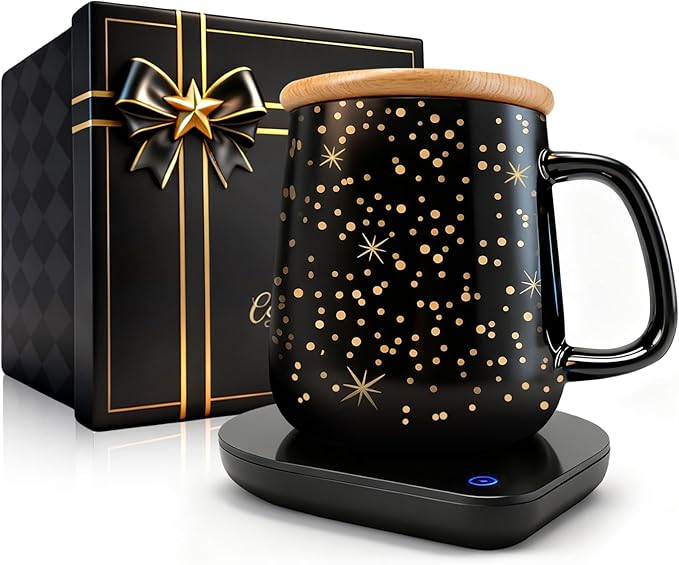 Coffee cup warmer gift set with star mug and lid