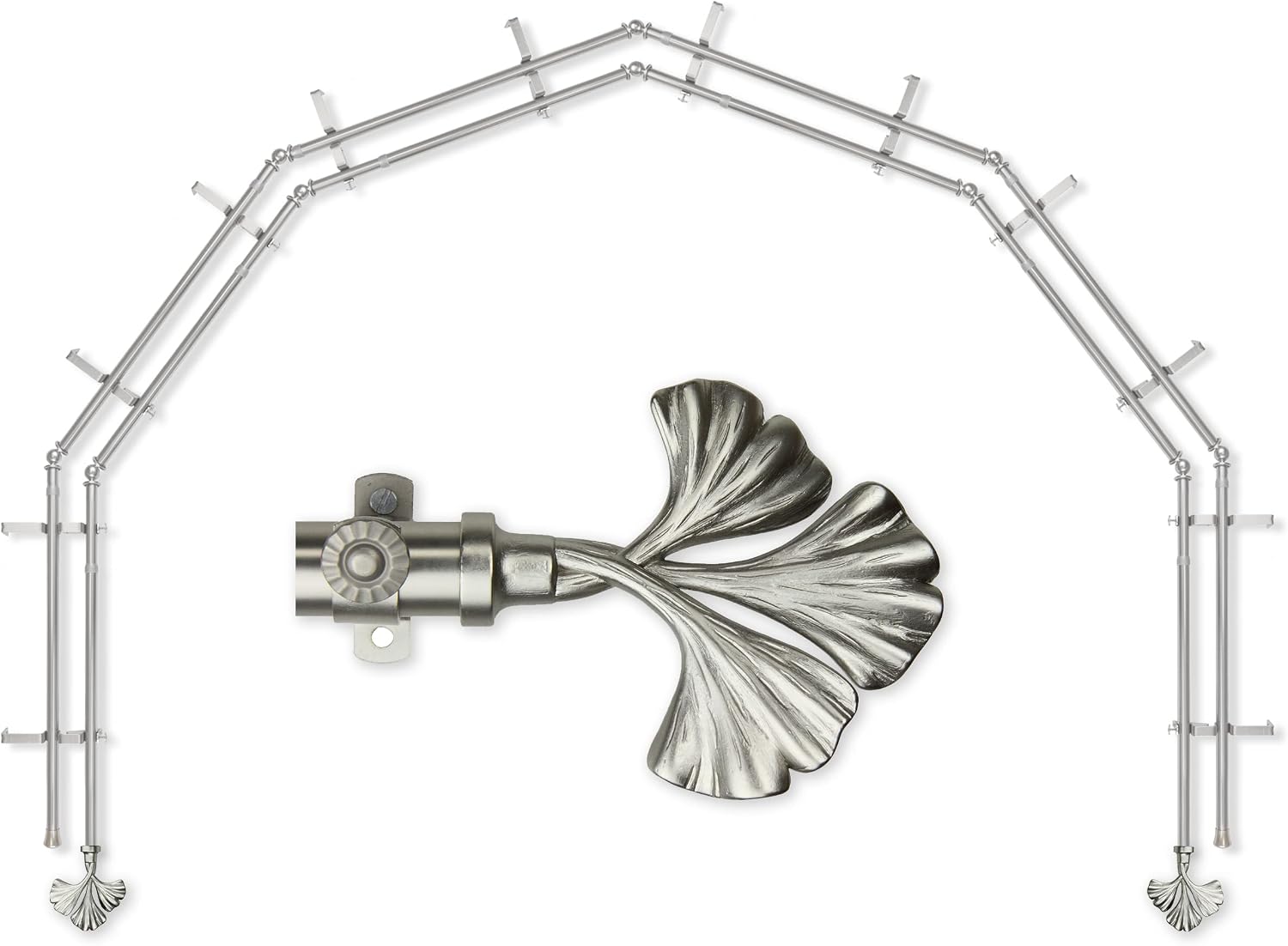 A&F Rod Décor - Clover 13/16" 6-Sided Double Bay Window Curtain Rod - Satin Nickel
