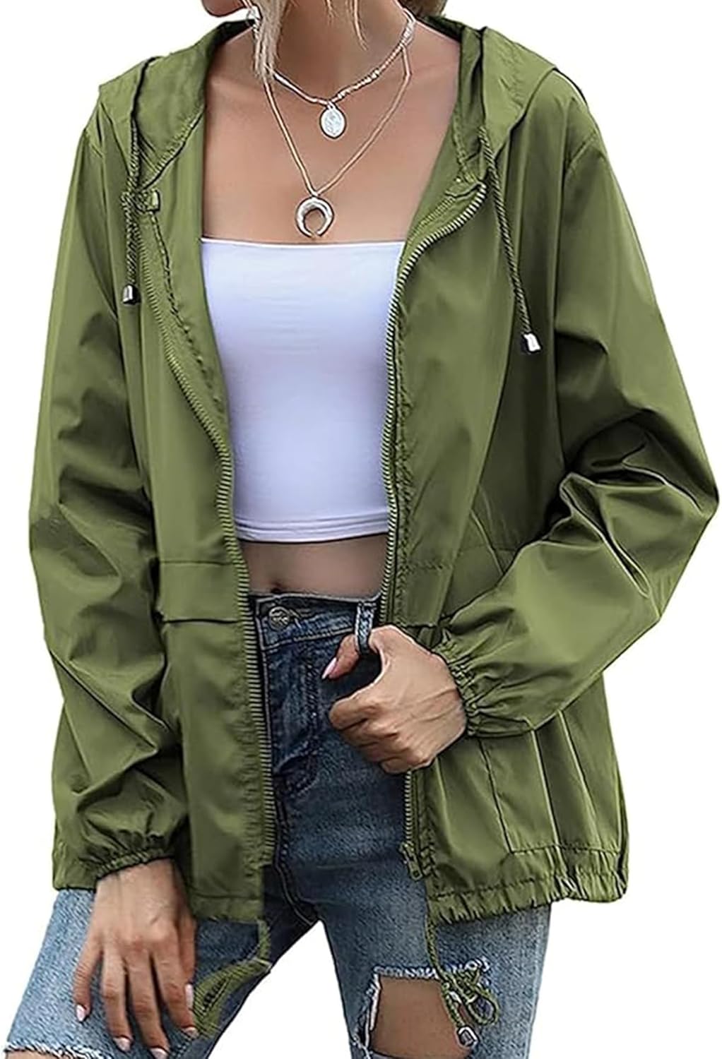 Women's Waterproof Raincoat Lightweight Rain Jacket Hooded Windbreaker with Pockets for Outdoor - Image 4